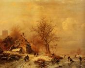 弗雷德里克马里亚努斯克鲁斯曼 - Figures In A Frozen Winter Landscape